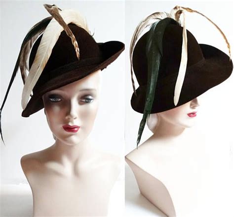 Vintage 1940s Hat Brown Hat Feathered Hat Designer Hat 1940s Fashion