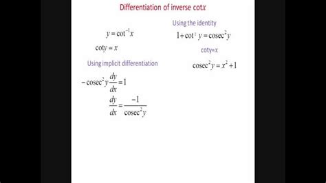 differentiation  inverse cotx   youtube