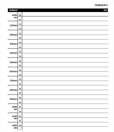 hourly calendar 9 free word excel pdf documents download