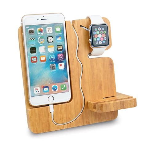 wooden iphone charging dock apple  stand groot gadgets