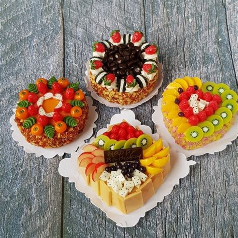 4x mixed fruit cake dollhouse miniature food bakery