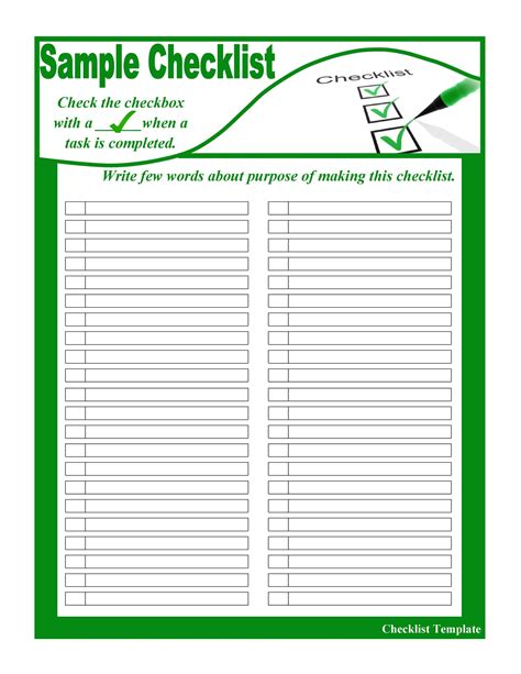 printable   checklist template