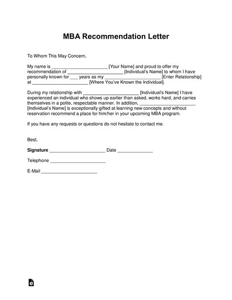 mba letter  recommendation template  samples  word