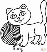 Yarn Coloring Kitty Cat Pages Cats Printable Ball sketch template