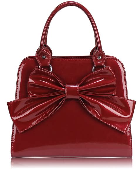 wholesale red patent bow tote bag