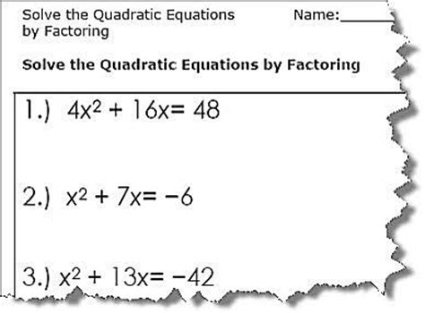 quadratic equation worksheets printable