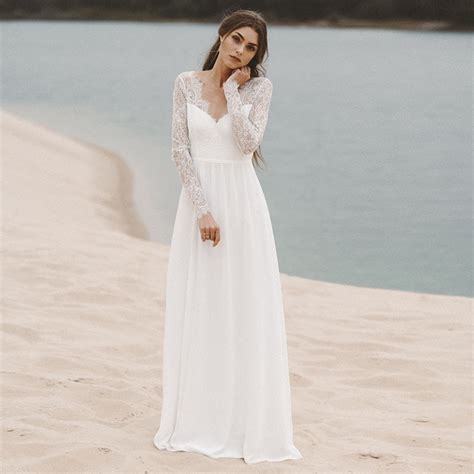 2019 A Line Wedding Dress Beach Wedding Dress Long Sleeve
