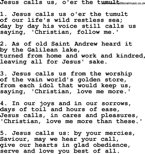 presbyterian hymn jesus calls  oer  tumult lyrics