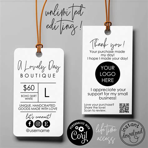 editable price tag template custom clothing hang tag etsy hong kong