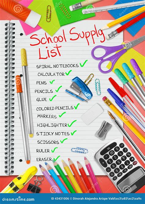 school supply list stock photo image