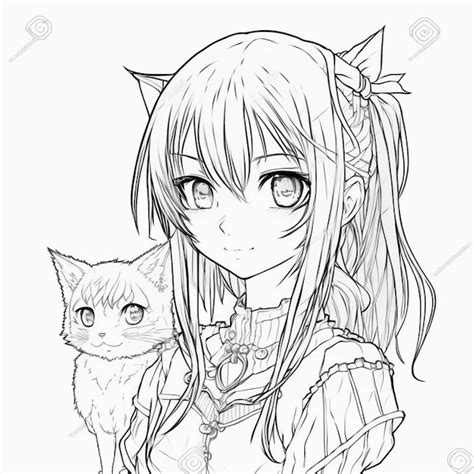 Premium Ai Image A Girl With Long Hair And A Cat Sitting On Her