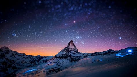 wallpaper  px lights matterhorn mountain night snow