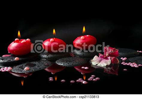 spa concept  white  red orchid cambria  red candles