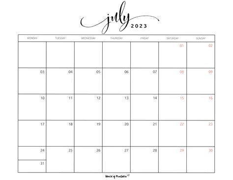 july  calendar printable pretty imagesee