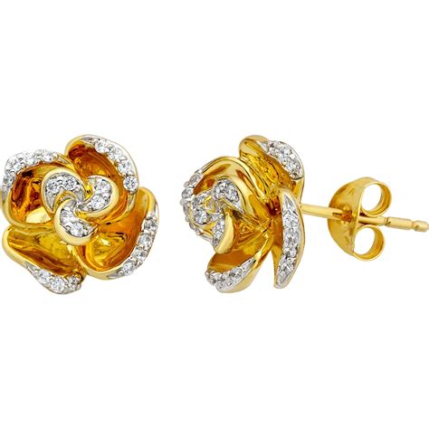disney enchanted  ctw belle earrings   yellow plating diamond stud earrings