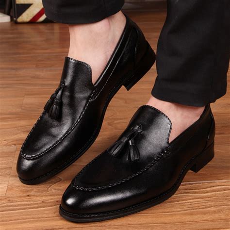 elegant charming quality leather tassel oxfords shoes mens slip  slim