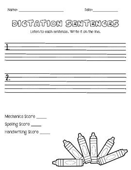 dictation sentence writing paper  katie yackley tpt