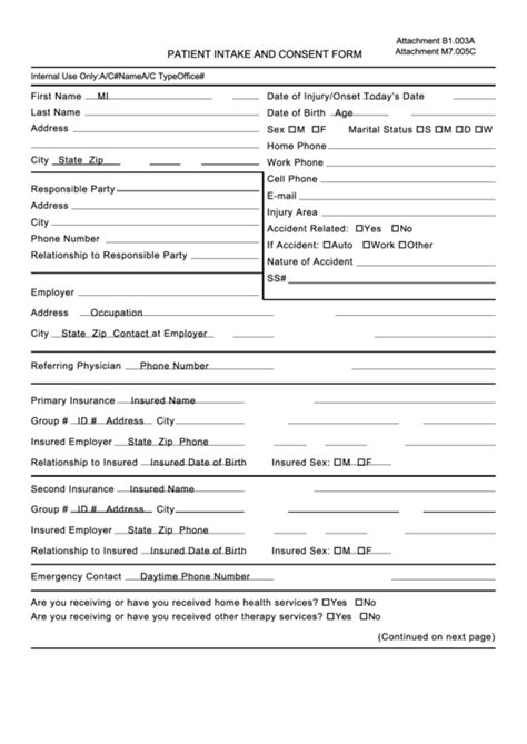Patient Intake And Consent Form Printable Pdf Download
