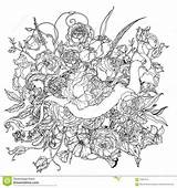 Mandala Flower Heraldic Hand Cartouche Drawing Dreamstime Preview Vector Style sketch template