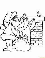 Santa Coloring Fireplace Pages Claus Gifts Putting Christmas Rudolph Near Color Elf Hermey Stockings Clipart Kids sketch template