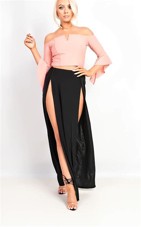 ikrush womens lovato double thigh high split maxi skirt ebay