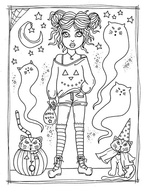 witches digital coloring book print  color cute etsy