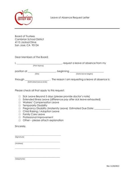 leave permission letter template business format