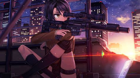 desktop wallpaper anime sniper anime girl gun original hd image
