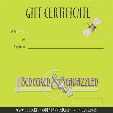 gift certificate gift certificate bedecked  beadazzled