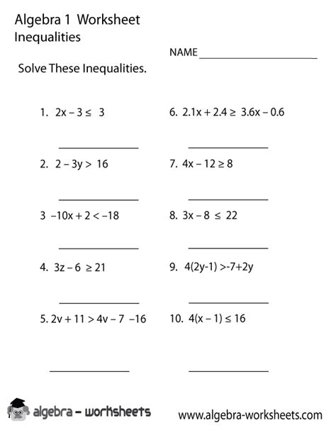 inequalities algebra  worksheet printable solving equations algebra