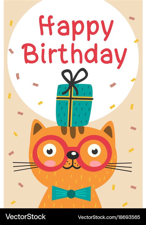 happy birthday card  cat  glasses  gift vector image