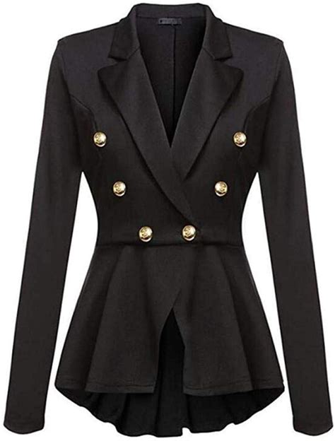 women double breasted gold button military blazer autumn office ladies coat formal jacket