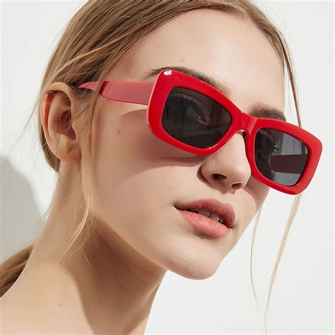 Yooske Vintage Square Sunglasses Women Brand Designer Red Frame Sun