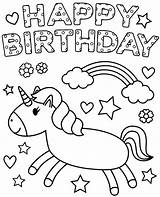 Coloring Birthday Happy Unicorn Cards Kids Print Topcoloringpages sketch template