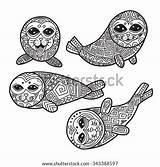 Baikal Seals Zentangle Vektorgrafik Vorschau sketch template