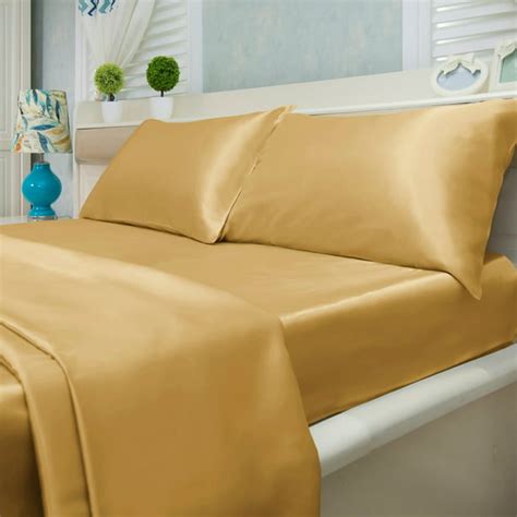 satin bed sheet set ultra soft  piece gold king walmartcom