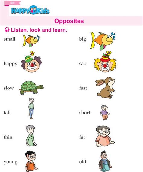 ukg english opposites kindergarten english opposite words for kids