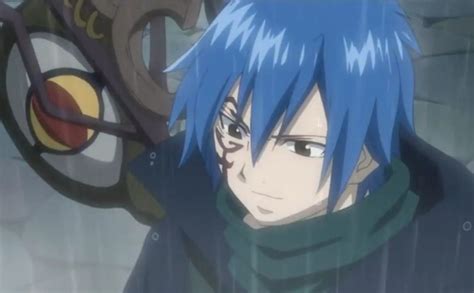 anime character  blue hair standing   rain