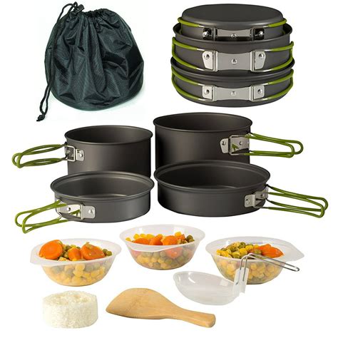 Camping Cookware Pot And Pan Set Mess Kit Backpacking Outdoor Cooking