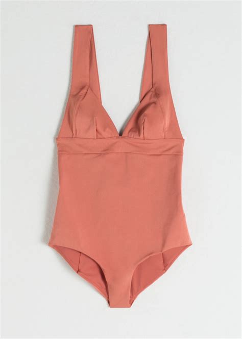 V Cut Ruched Swimsuit Coral Swimsuits And Other Stories One Piece