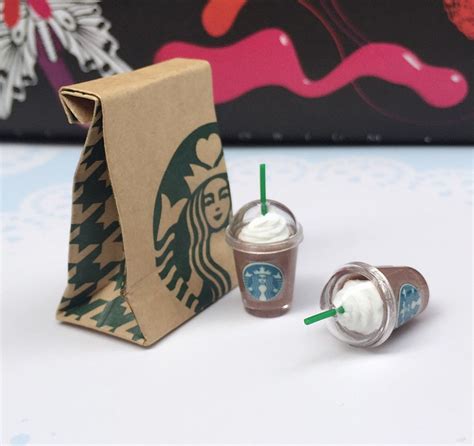 miniature starbucks paper bag   pcs ice starbucks etsy