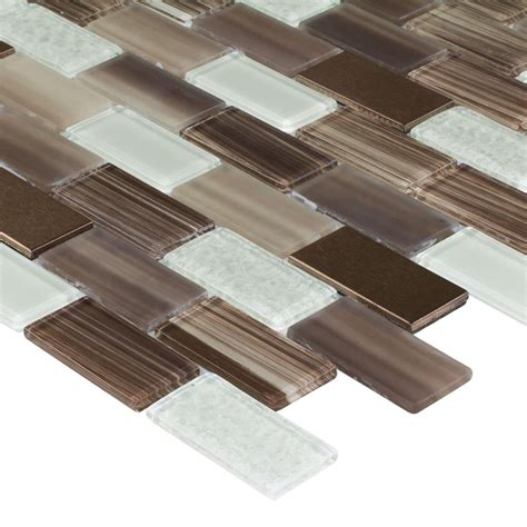 Brown Green Beige Metal And Glass Brick Mosaic Tile Mto0253