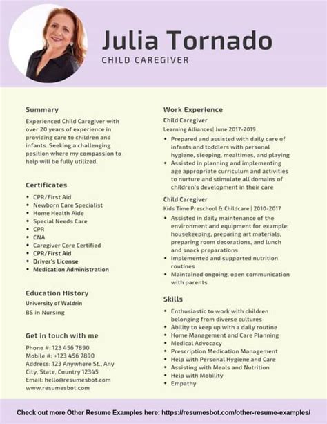 child caregiver resume samples templates pdfdoc  rb