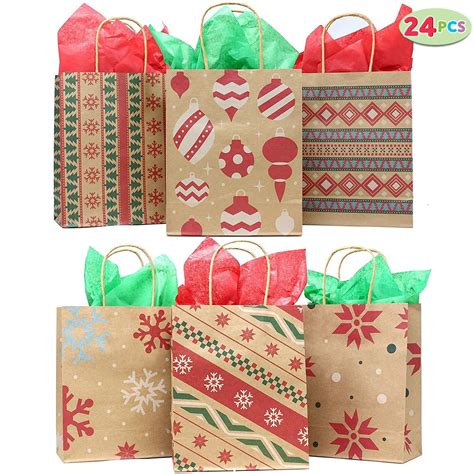 christmas kraft gift bags  assorted christmas prints  kraft