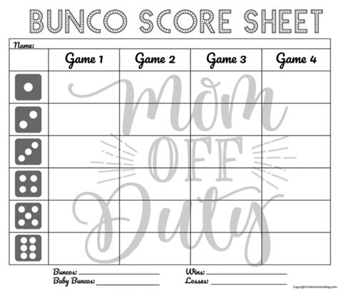 bunco score sheet ideas
