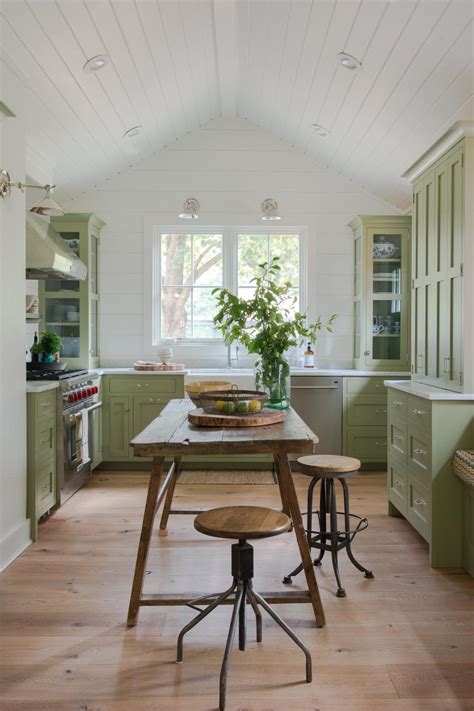 modern cottage kitchen  green cabinets hgtv