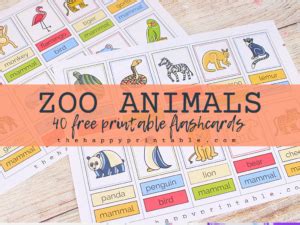 printable zoo animal flashcards  happy printable
