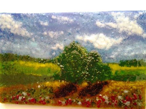 Fused Glass Landscape Impressionist Frit Glass Painting
