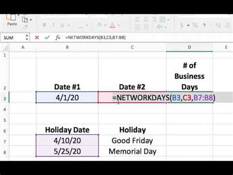 calculating number  business days  excel youtube