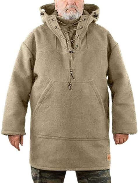 gmrz mens wool heavy coat winter thicken warm leisure jacket mid length wool anorak